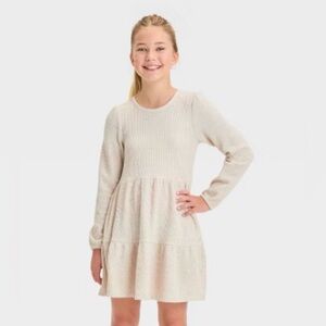Cat & Jack Cream Ribbed Tiered Knit Dress for Girls